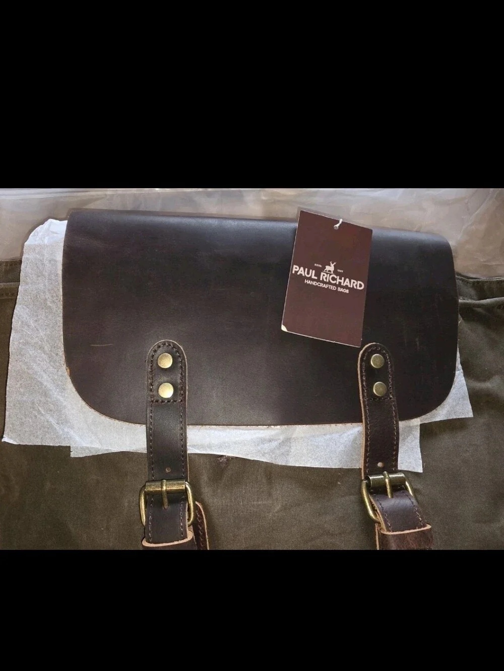 Paul richard handcrafted backpack, waxed canvas and leather
